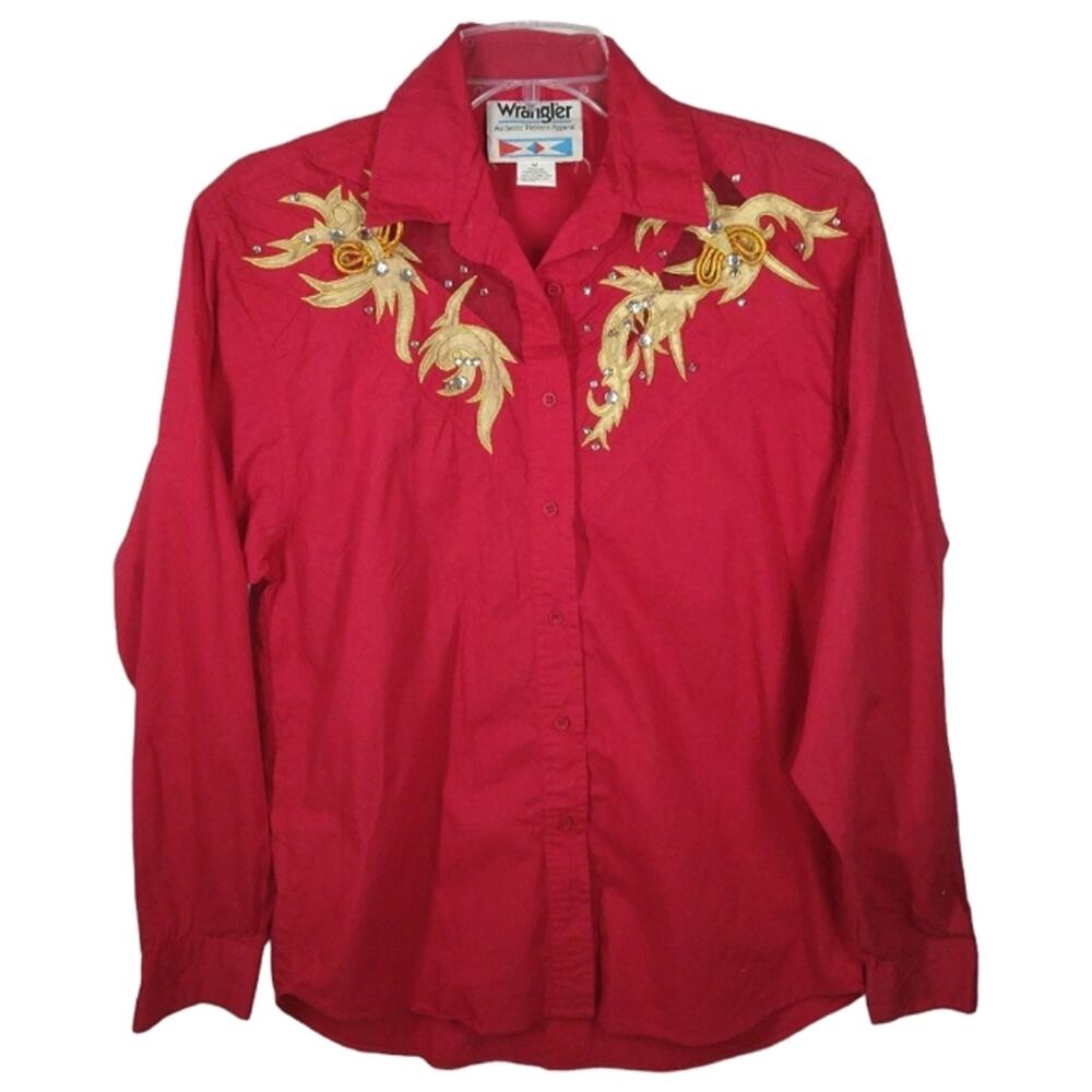 Vintage Wrangler Embellished Rodeo Button Down Shirt Red size Medium